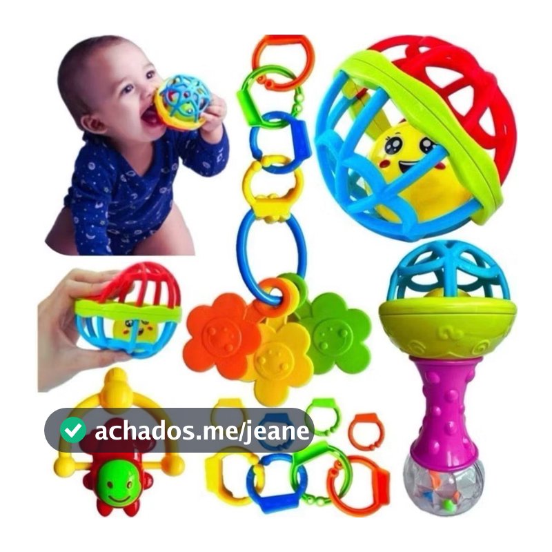Kit 8 Brinquedos Bebe Chocalho Mordedor Silicone Macio Bola Colorida Para Meninas/Meninos Móbile...,,