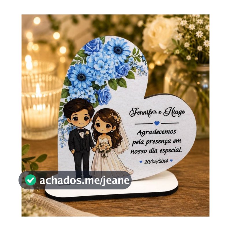 Lembrancinhas de Casamento Personalizada em MDF - Noivado Casal Coração.