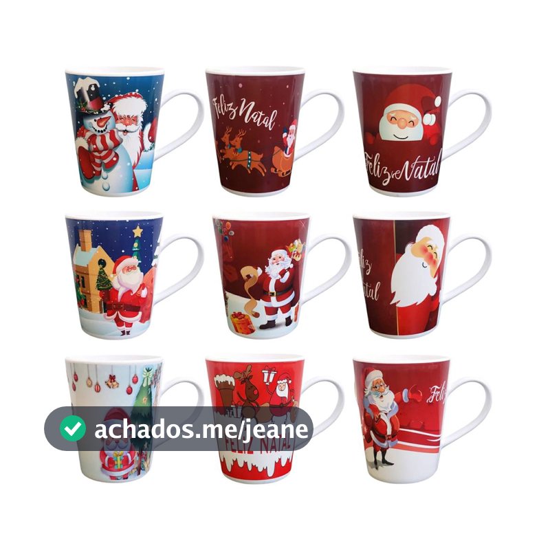 Kit 9 Caneca Decorada Natal 350ml Papai Noel Árvore Natalina
