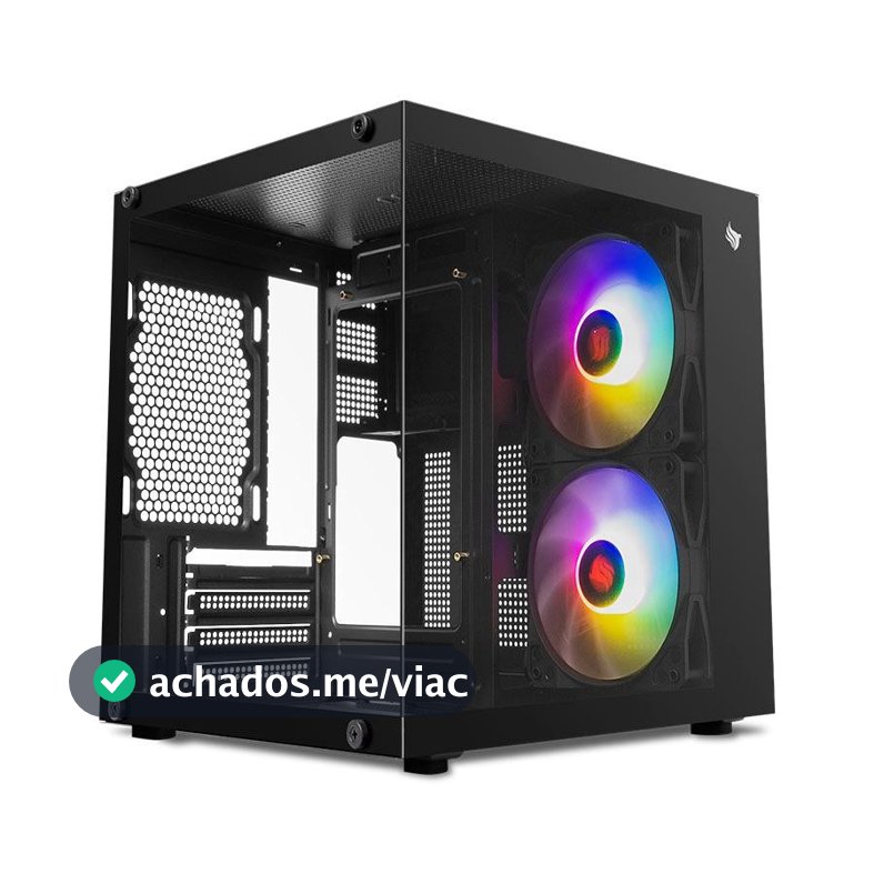 Gabinete Gamer Aquário  Pichau Atom X, Mini-Tower, Lateral de Vidro, Com 2 Fans, Preto, PG-ATOMX-BK