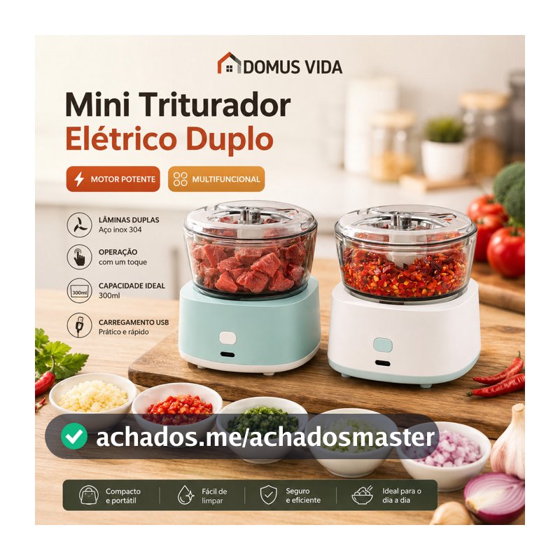 Mini Processador Elétrico Portátil 350ml Picador Triturador de Alimentos Multifuncional