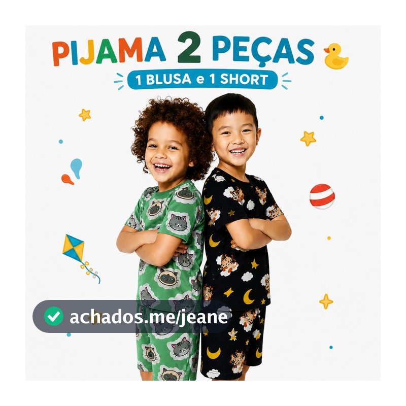 Conjunto 2 Peças Pijama Infantil Masculino Meia Manga Manga Curta Estampado Menino Short e Blusa
