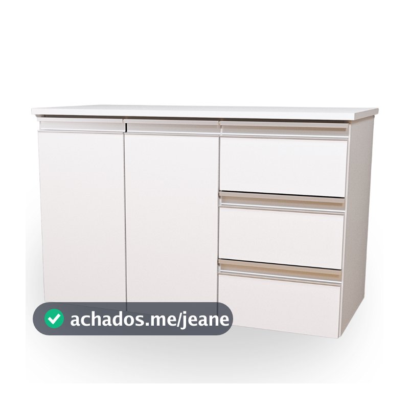 Gabinete Banheiro 80cm MDF Branco Balcão com Tampo de Apoio Armário Com e Sem Fundo Montado