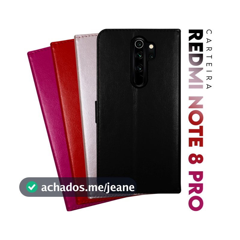 Capa Case Capinha Carteira Flip Cover Couro Sintético PRETA Para Xiaomi Rdmi Note 8 Pro tela 6.53 Cell in Power25
