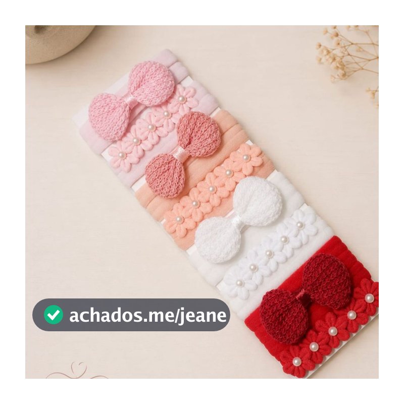Kit 8 Faixinhas de Cabelo Croche/Flores para Bebê ( RN ate 2 anos) na meia de seda