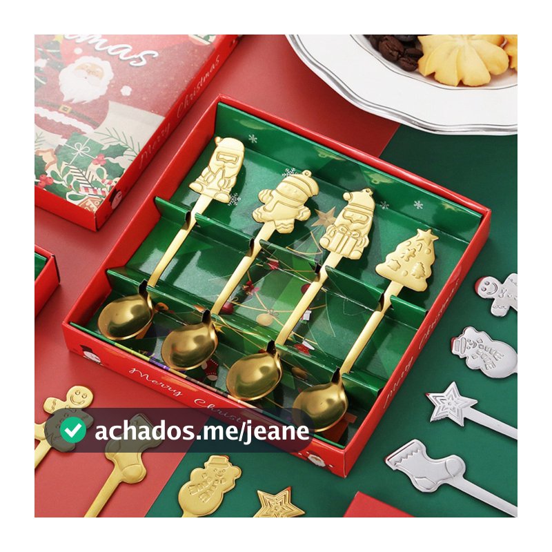 4 Pçs Conjunto De Colher De Natal Com Gengibre Homem Colheres De Café De Aço Inoxidável Em Caixa De Presente Acessórios