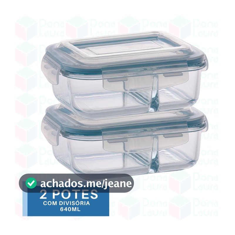 Jogo 2 Potes 640ml Divisória Hermético Marmita Microondas