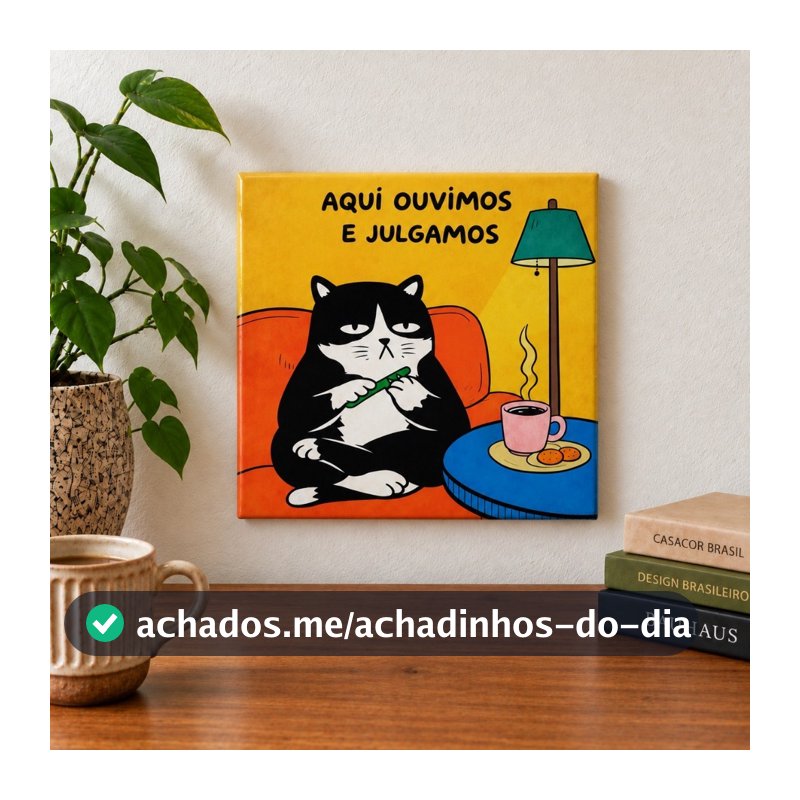 Azulejo Decorativo Gato Aqui Ouvimos e Julgamos Frase Engraçada Decoração Sala Cozinha