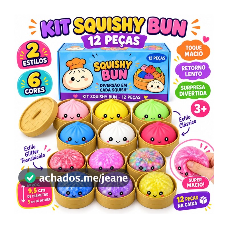 Squishy Bun Sensorial 2 Estilos 6 Cores Brinquedo Macio Anti Estresse Retorno Lento 3+