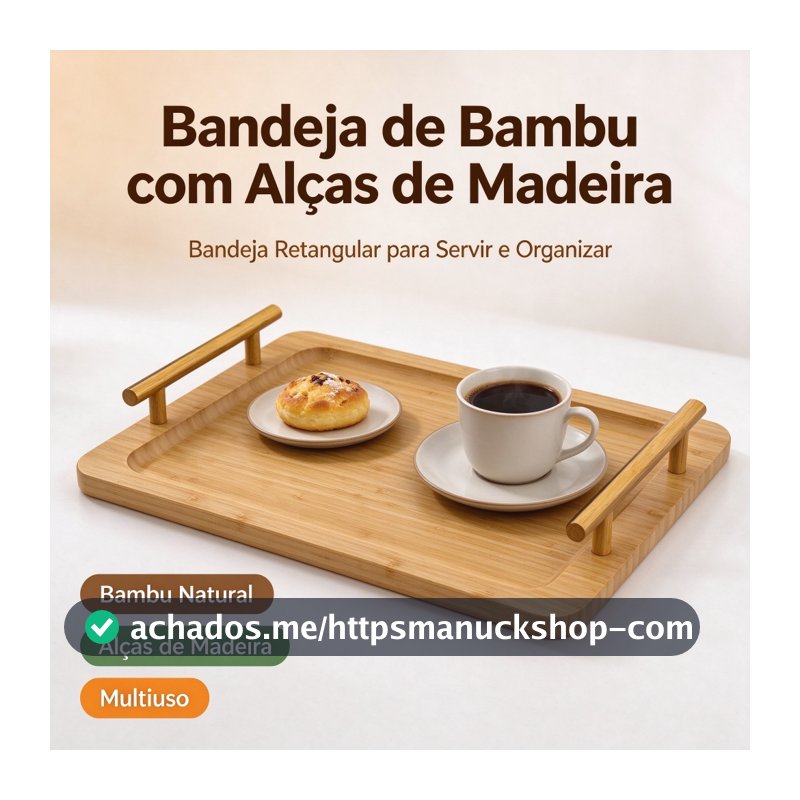 Bandeja de Bambu e Madeira com Alças Douradas -Um Design Sofisticado Adequado para Todas as Ocasiões