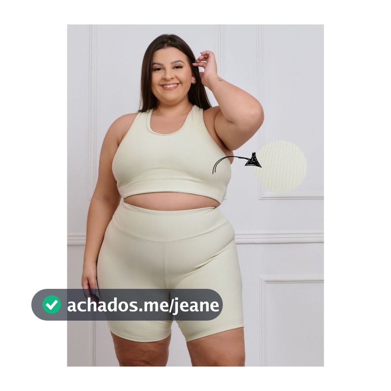 Conjunto Canelado Fitness Plus Size Bermuda + top 11242/11241 zero transparência