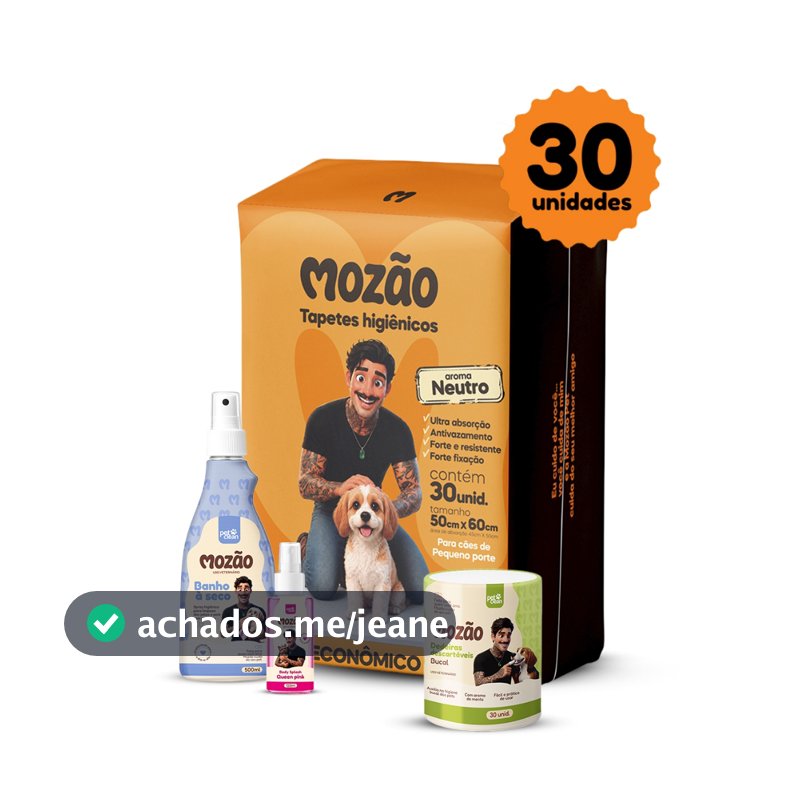 Kit Tapete Higiênico Mozão Aroma Neutro 50cm x 60cm Com Bod Splash/Banho a Seco/Dedeira
