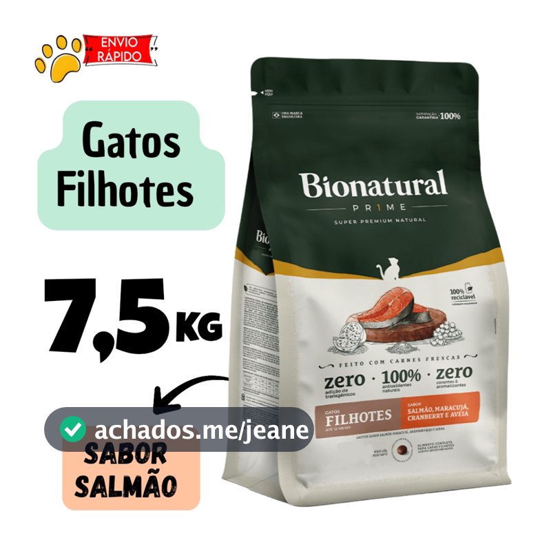 Ração Bionatural Gatos Filhotes Sabor Salmão 7,5kg
