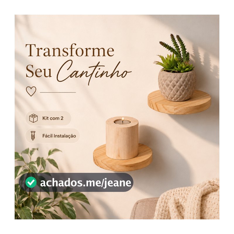 Kit 2 Prateleiras Decorativas Redondas Madeira Nicho Suspenso Parede Sala Quarto Banheiro - Casa 67