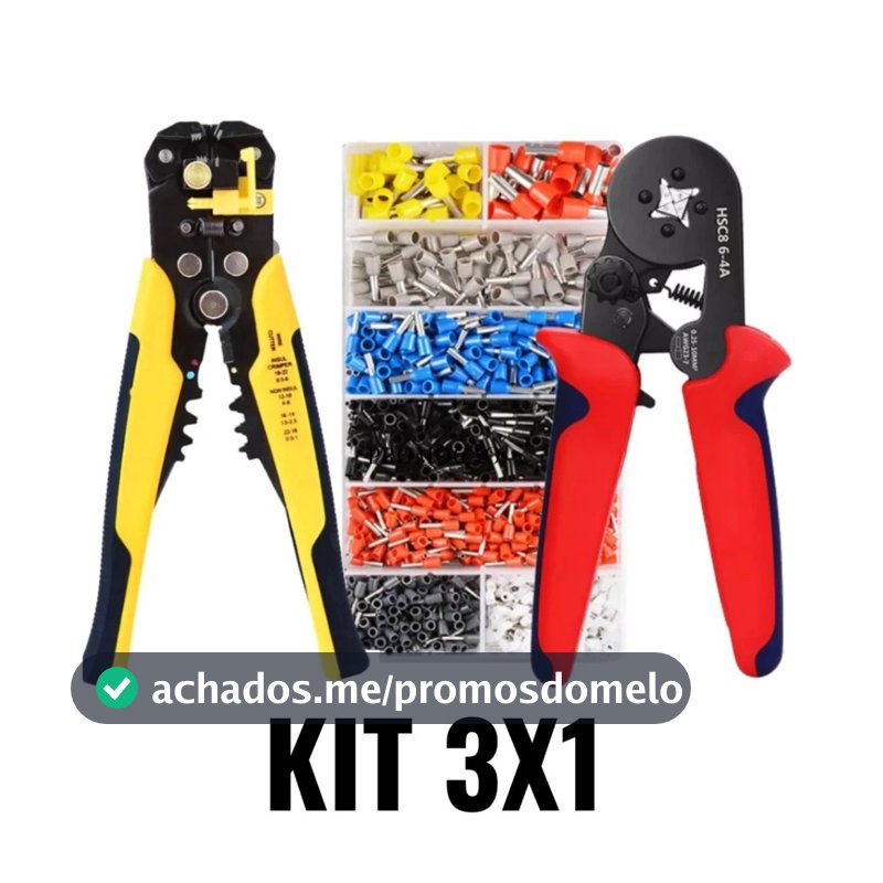 Kit de alicates de crimpagem + terminais de 1200 furos + alicates de decapagem de 0,25 a 10mm²