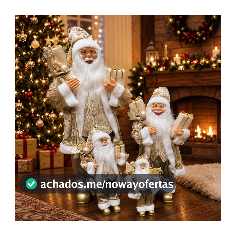 Papai Noel Ouro e Champagne Decoração Natal Luxo Presente Enfeite Natalino