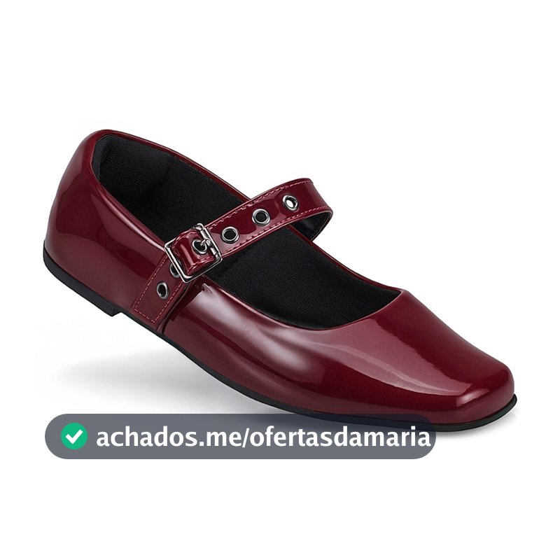 Sapatilha Mary Jane Feminina Fivela Bico Quadrado Clássico Retro 195