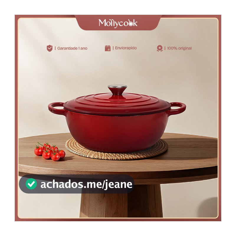Mollycook Panela Caçarola De Ferro Esmaltado 26cm Fogão De Indução e Forno Antiaderente Cor Vermelho