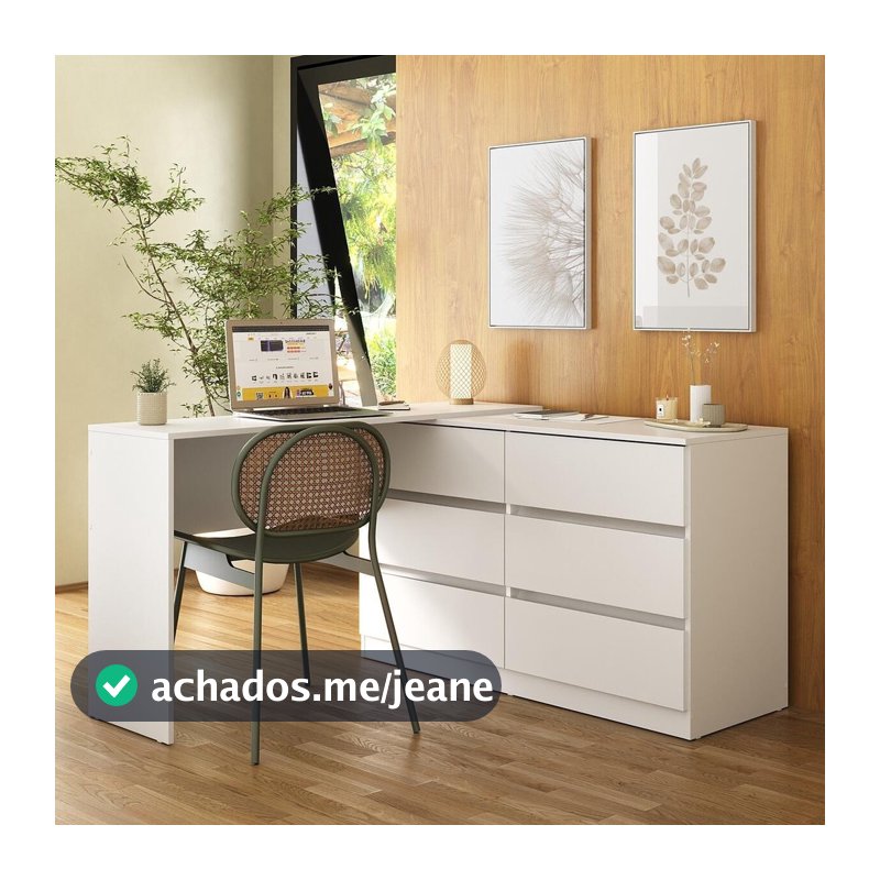 Escrivaninha em L 120cm com 6 Gavetas Flex Multimóveis MP6030 – Escritório/Home Office Moderno