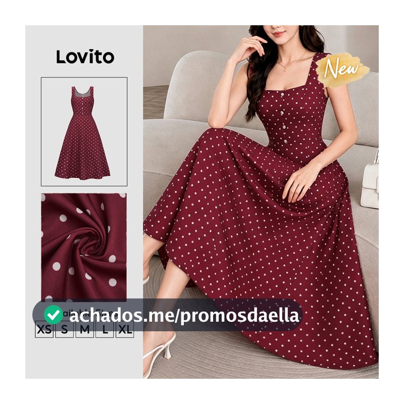 (New Arrival) Lovito Vestido Feminino Elegante Bordado Com Bolinhas Botões Barra Com Babados Aline Verão E Natal Vinho DRB205P2D024