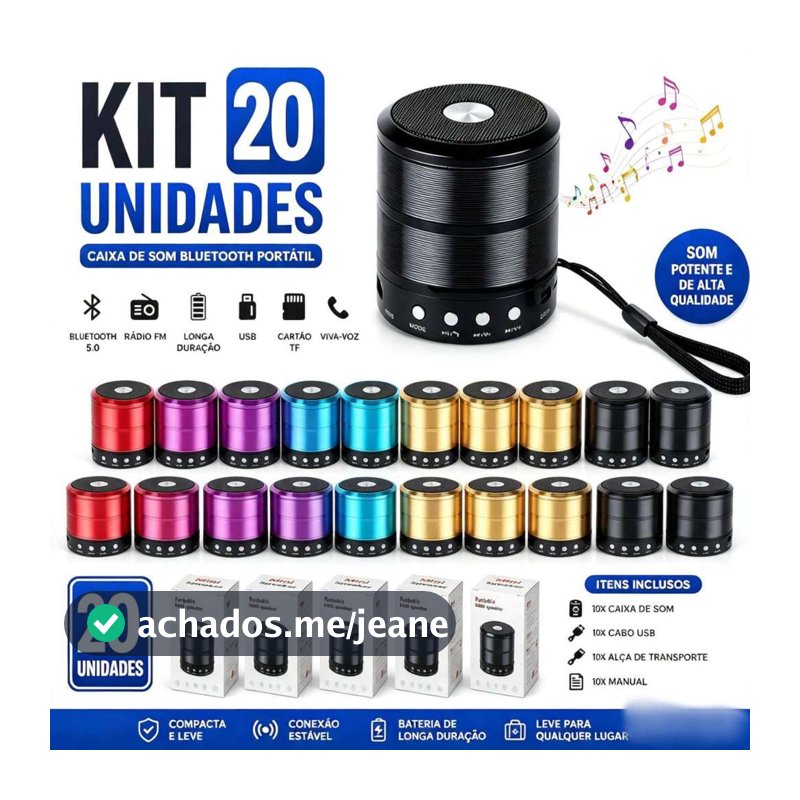 Kit Caixa de Som 887 Bluetooth Portátil Mini 5.0 Sem Fio com Rádio FM, Entrada USB, Cartão TF e Viva-Voz