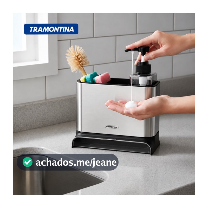 Dispenser Detergente Pia Cozinha Dispenser Sabão Liquido Esponja Bucha Inox Tramontina