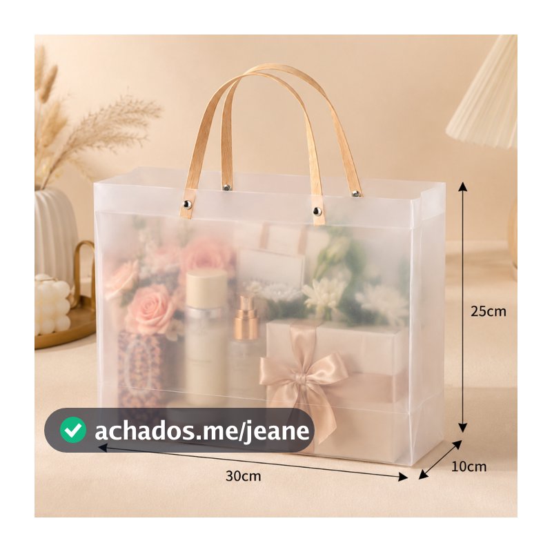 Kit 20 Bolsa Sacola Transparente Fosca C/ Alça 30×25×10cm Para Presente E Lembrancinha