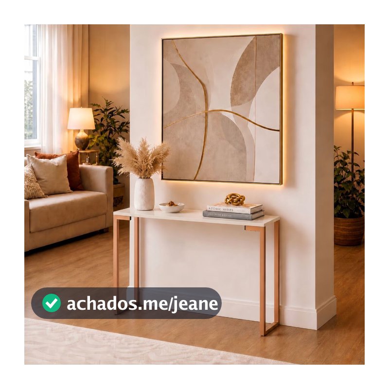 Aparador Buffet Industrial 90cm Mesa Sala Hall de Entrada Decoração Pés Rosé Gold