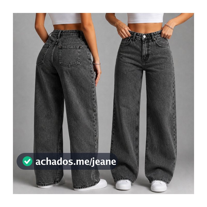 Calça Jeans Feminina Wide Leg Pantalona Grafite Marmorizada Cintura Alta 34 ao 44