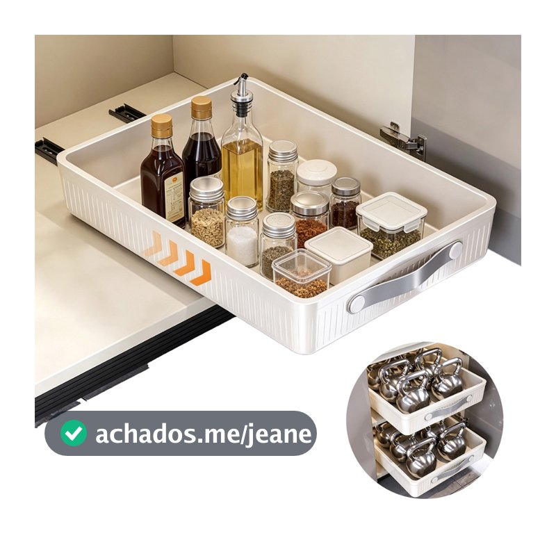 Organizador deslizante para armário de cozinha, grande, sem furação, 42,5 x 30 x 8,6 cm