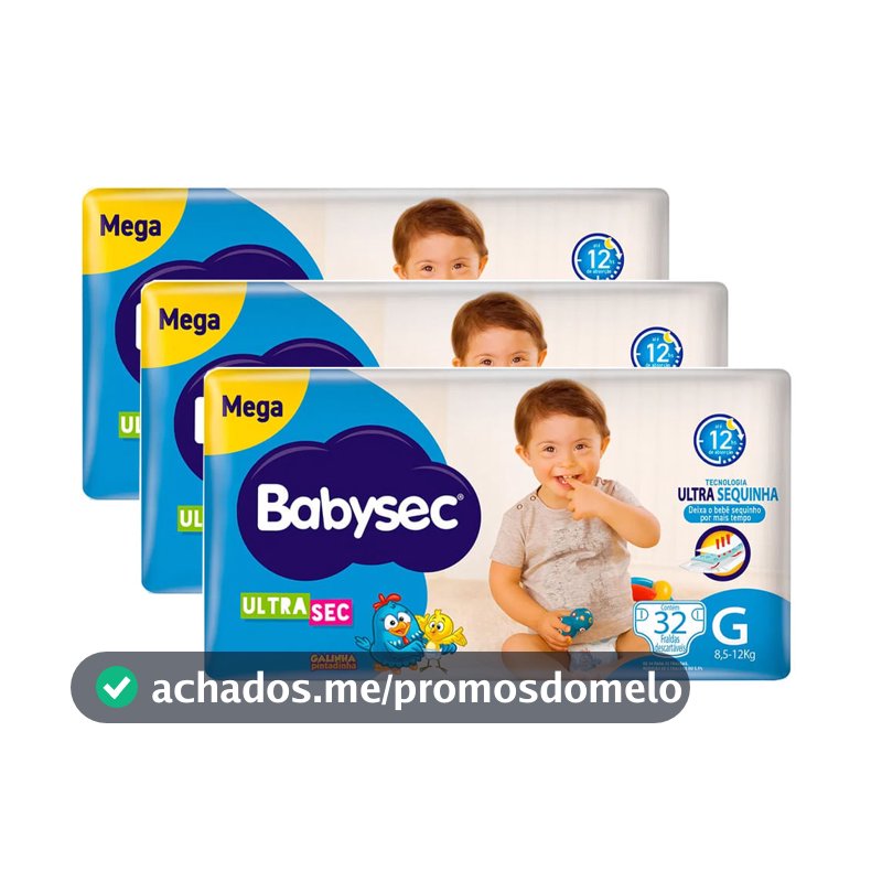 Kit Fralda Descartável Babysec Galinha Pintadinha Ultrasec Mega G 32 Tiras - 3 Unidades