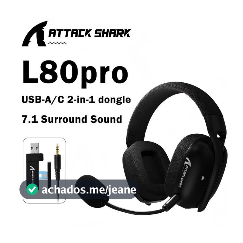 ATTACK SHARK L80PRO Fone De Ouvido Sem Fio Para Jogos Lightseed Tech-Microfone Duplo Integrado E Removível-Leve Com Modo