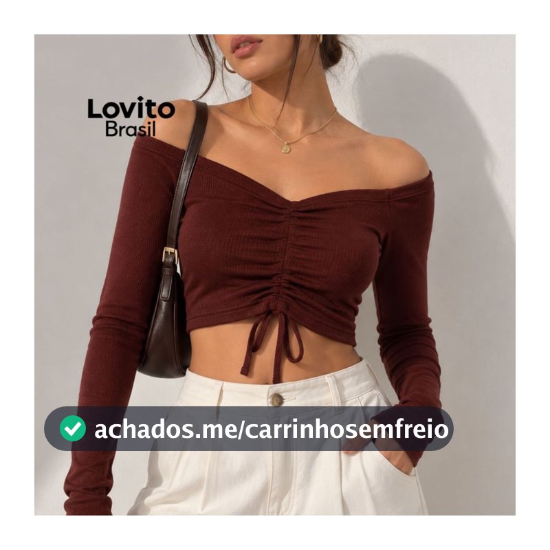 Lovito Blusa Casual Feminina Cropped com Franzido BLB18001830