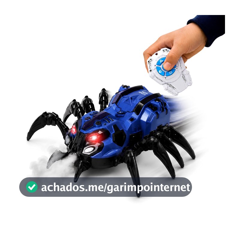 Brinquedo Robô Aranha Controle Remoto Solta Fumaça Som E Luz LED Azul Castela Infantil