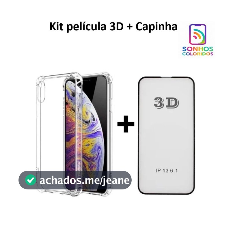 Kit 2 em 1 Película Vidro 3D + Capa Capinha Transparente Para IPhone Apple 11 12 13 14 15 16 17 Pro Max Air