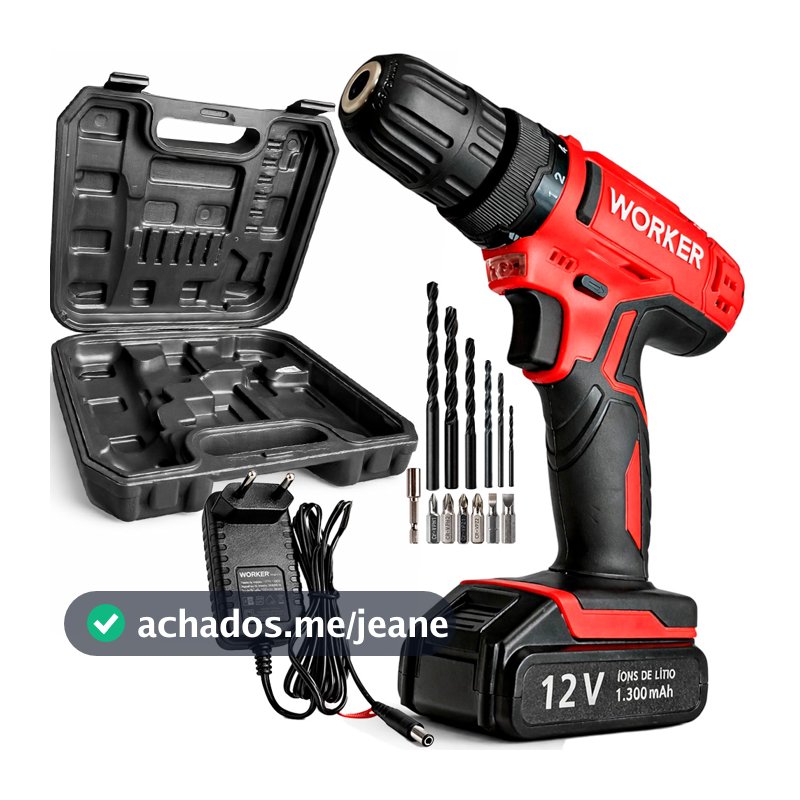 Parafusadeira Furadeira a Bateria 12V Bivolt PFW120 Com Maleta e 13 Acessórios Worker