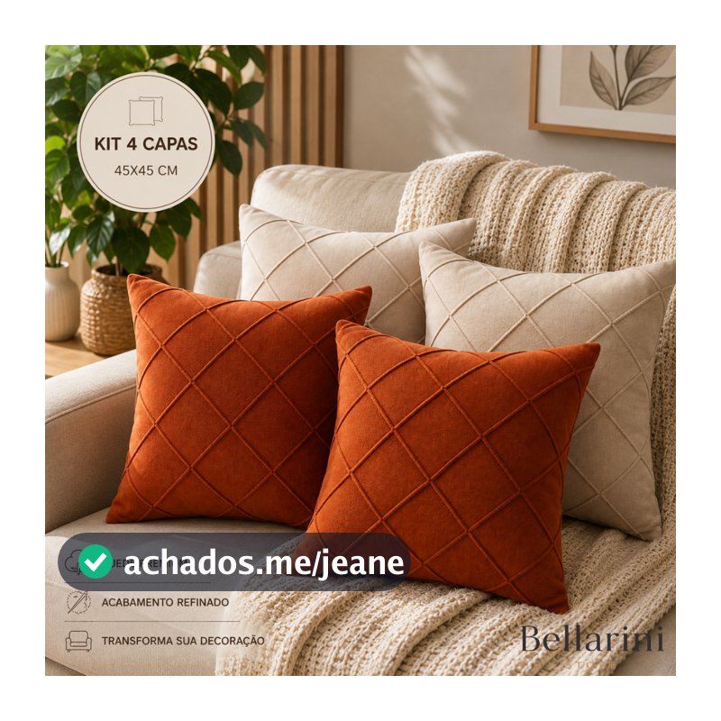 Kit 4 Capas de Almofada 40x40 Suede Premium Luxo Drapeada Decorativa Zíper Invisivel