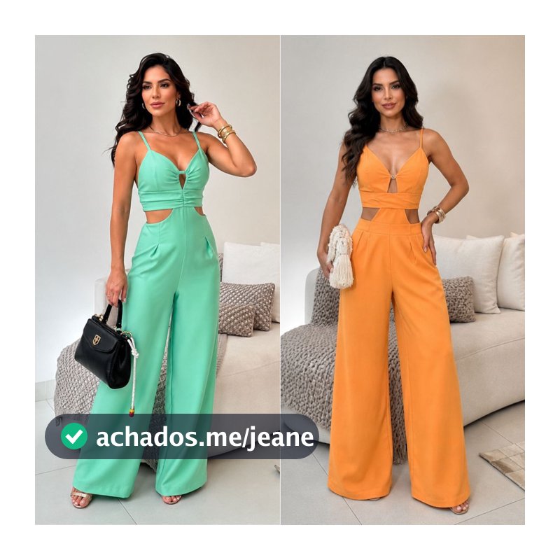 Macação BETH Feminino Pantalona elástico nas costas alças ajustáveis bojo e zíper longo moda roupas sofisticadas