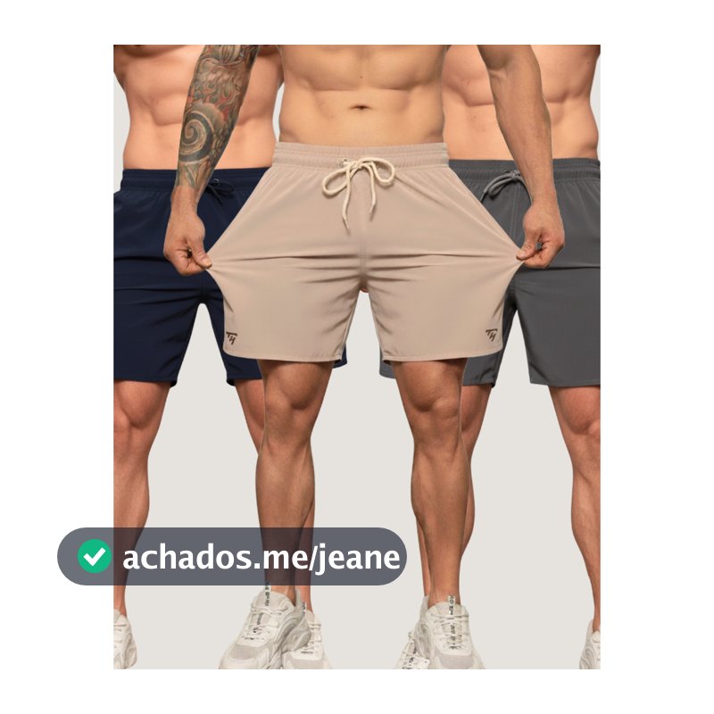 Kit 3 Shorts Tactel com Elastano Mauricinho Praia Masculina com Lycra Academia Corrida Cross Lisa Básica