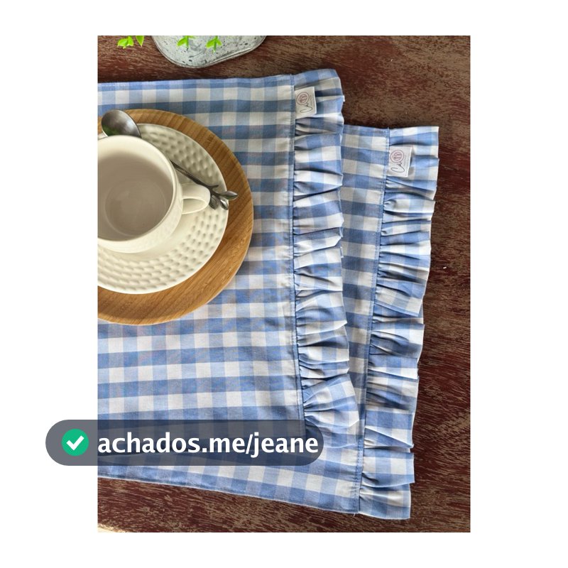 Kit 2 Jogos Americanos Babadinho Retangular Farmhouse Xadrez Azul Delicado