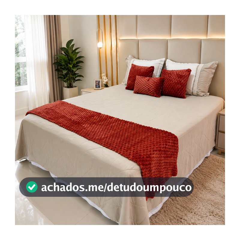 Kit 4 Peças Cama Posta 1 Peseira 2 Capas de Almofada 1 Baguete Decorativa Flannel Elegante