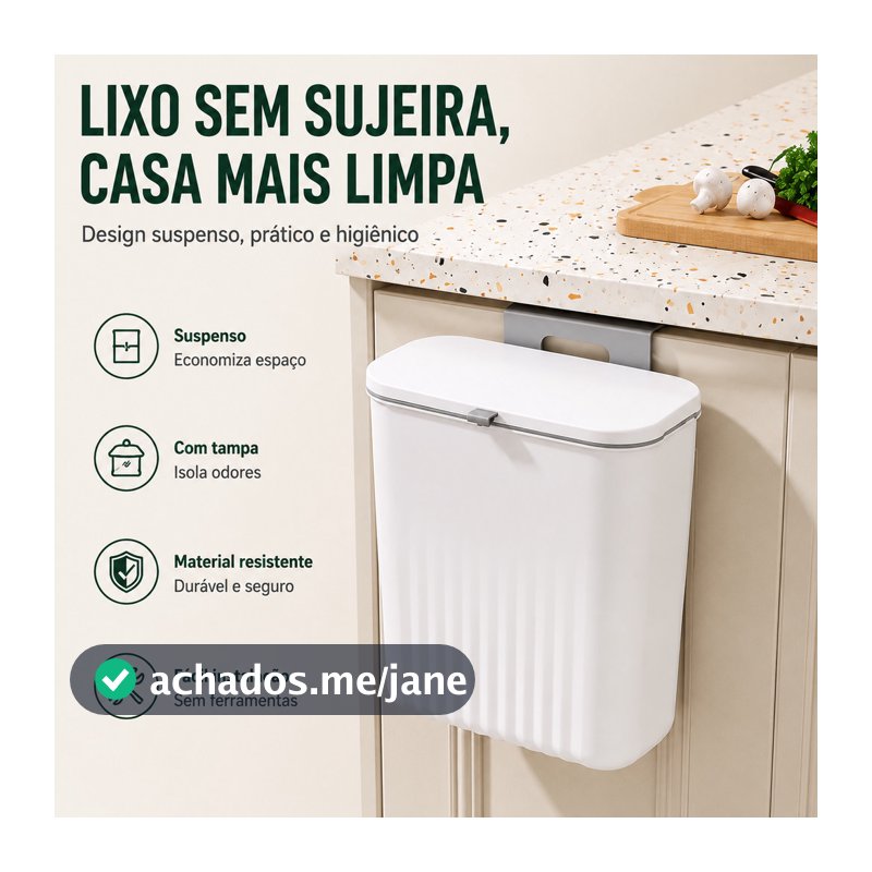 Lixeira Dobrável Suspensa para Cozinha Porta de Armário Grande Capacidade com Tampa Retrátil Economia de Espaço