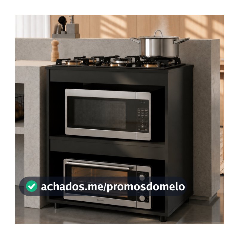Balcão p/ Cooktop 4 ou 5 Bocas Cozinha Moderna Madeira Armário 2 Nichos Organizador Tampo Blue Moby