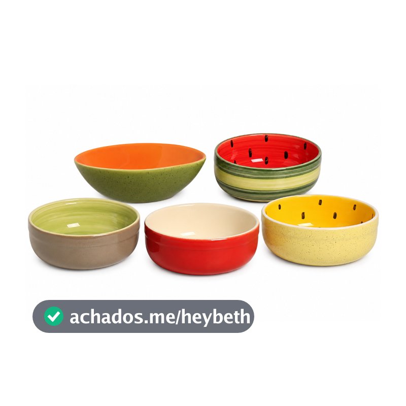 Kit 5 bowls frutas tropicais em cerâmica