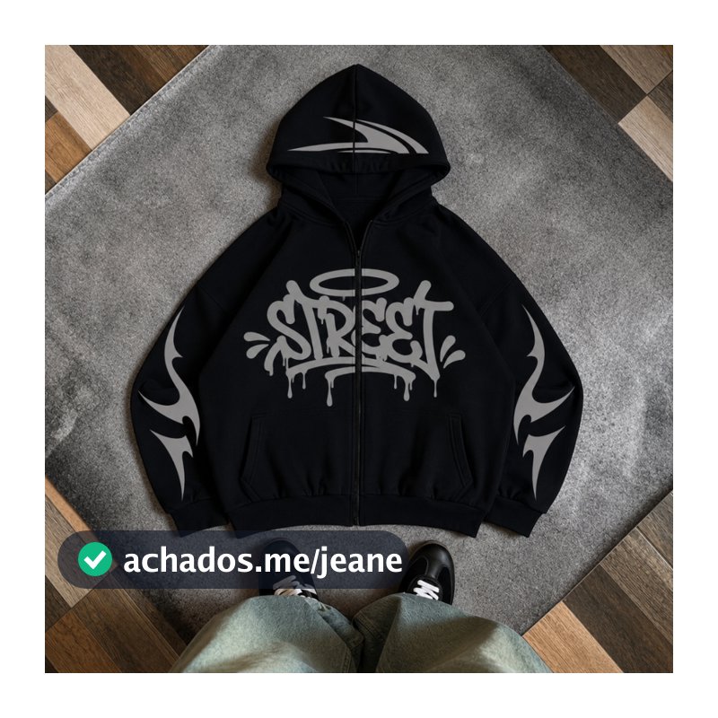 Casaco Streetwear Hoodie Street St Premium Ziper Bolso e Capuz Y2k Cores Vibrantes Unissex