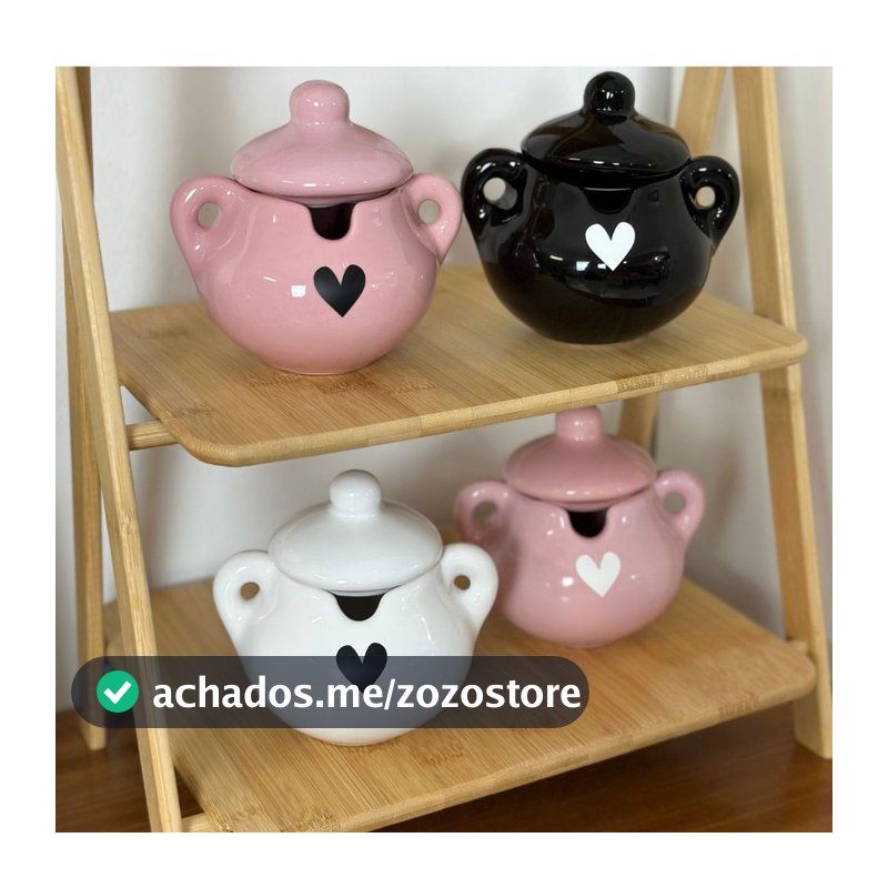 Açucareiro Porta Açucar de Cerâmica Personalizado Com Coração 210ml