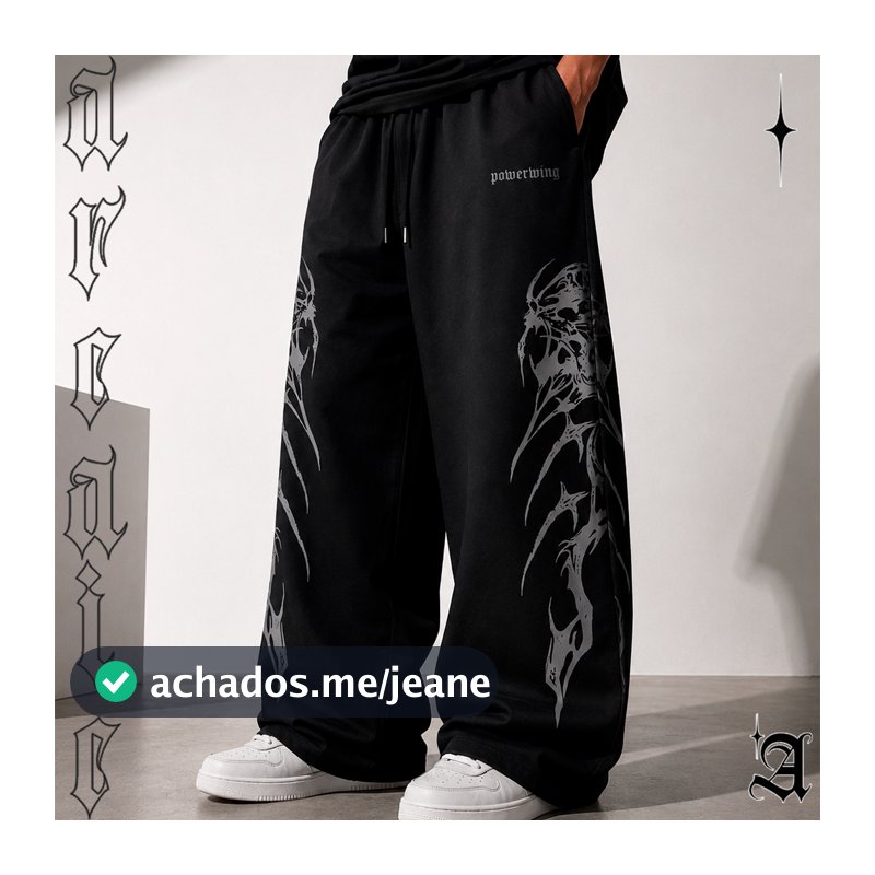 Calça Baggy Balão Wide Leg Streetwear Unissex Aesthetic Gótico Punk Angel's Sword Trevas Drip Y2k