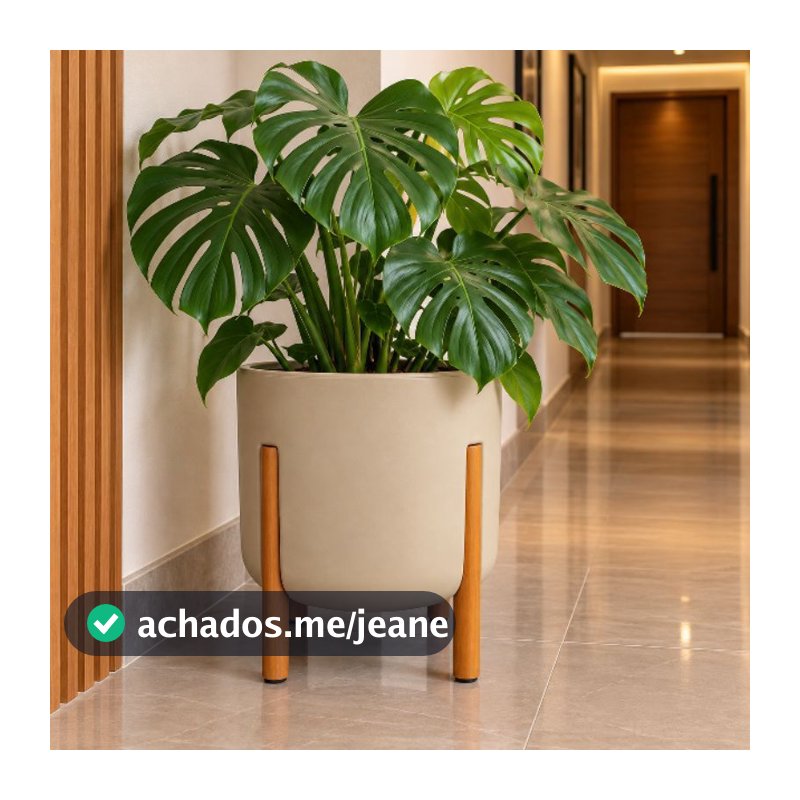 Vaso Decorativo Nórdico M Vaso de  Polietileno com Pés de Madeira Vaso para Plantas Decoração