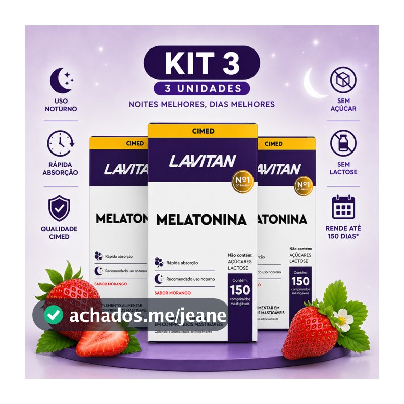 Kit 3 Cxs Lavitan Melatonina 150cp Morango (450cps) Cimed