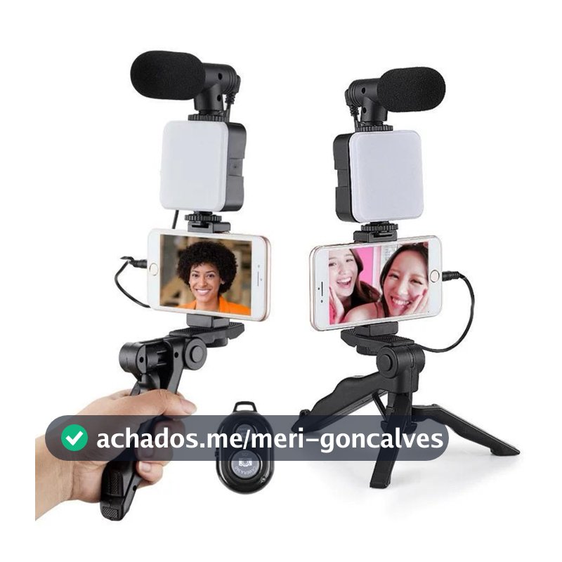 Kit Youtuber Tripe Vlog Live Suporte Celular Led com Microfone Fazer Vídeos